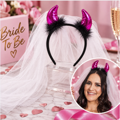 Devil Horns Hot Pink with White Veil